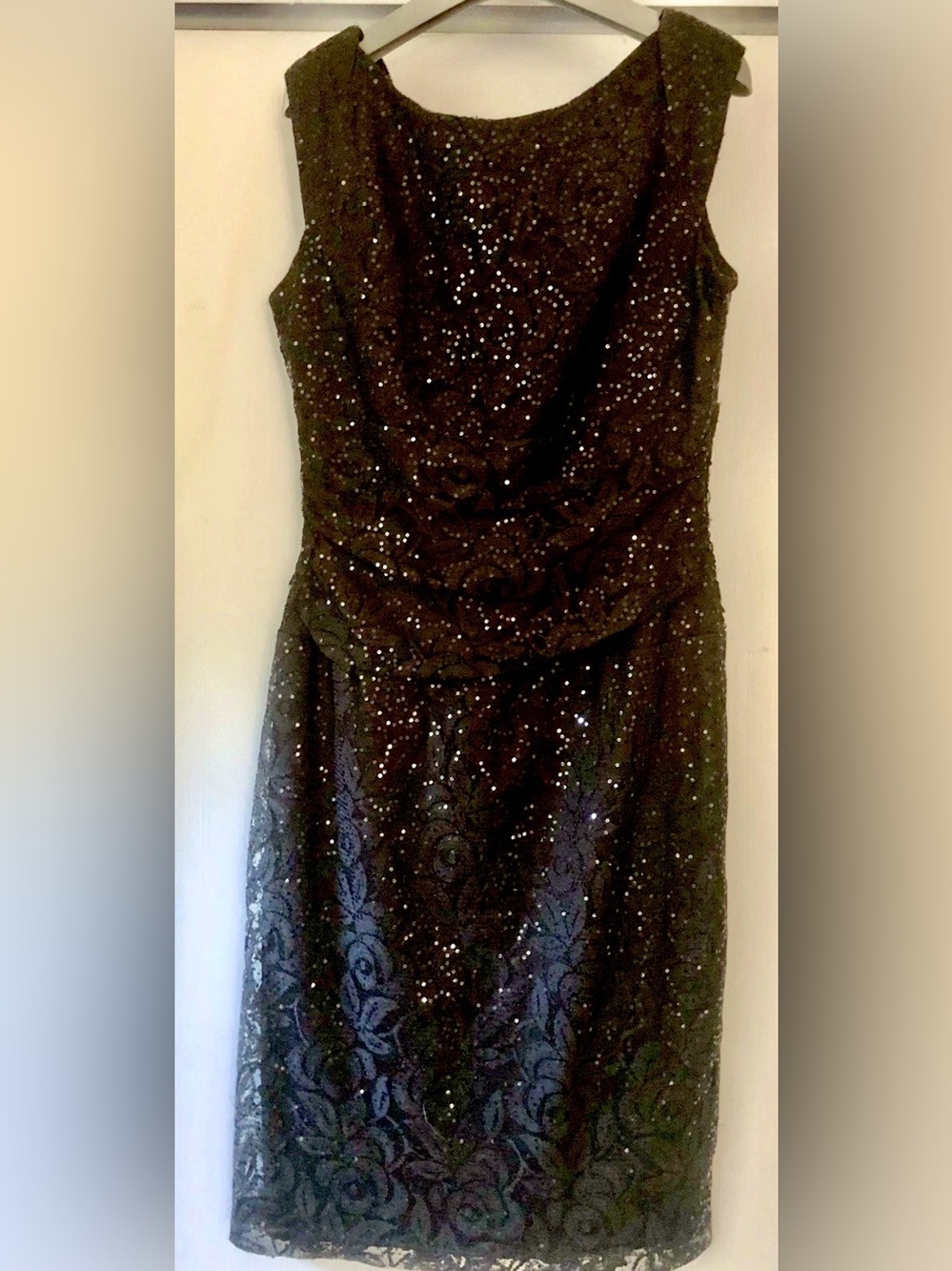 NineWest Black Sequin-Lace Sleeveless Evening Cocktail Knee Length Dress Size 10